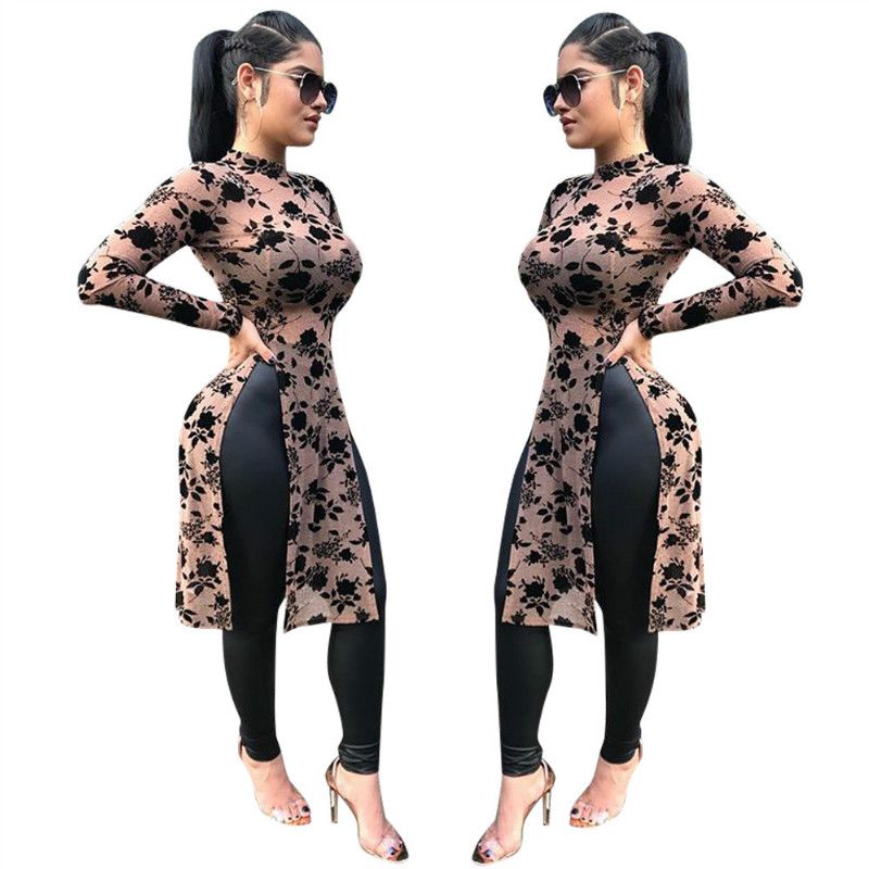 Compre Sexy Vestido Estampado De Flores Negro Vestido De Manga Larga De Las  Mujeres Vestidos Elegantes Corto De Otoño Vestido Del Club Parte Posterior  Abierta Lado Alto Mini Vestidos De Fiesta A