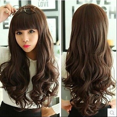 Korean Real People Silk Bangs Long Curly Hair Cos Wig High