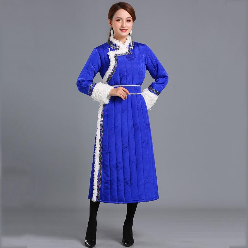 Geleneksel Moğol etnik giyim Tang uygun tarzı elbise Kadın bağbozumu desen cheongsam zarif Asya kostüm kış Elbise