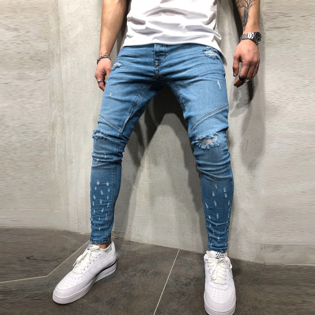 sacudir Contar Lluvioso 2019 moda para hombre pantalones vaqueros rasgados Streetwear pantalones de  mezclilla con agujero desgastado Algodón Vintage