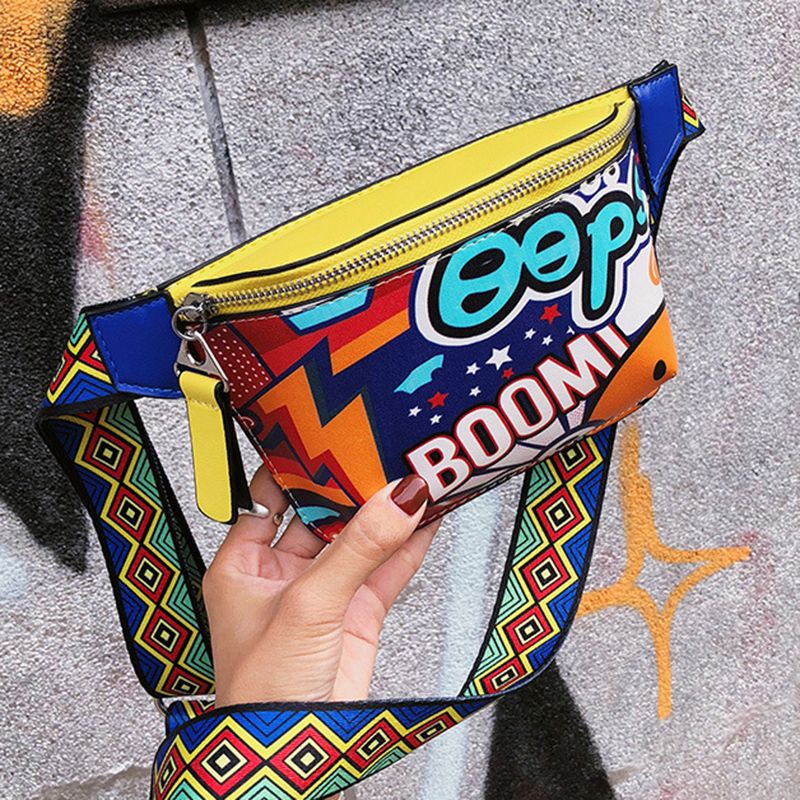 Waist Bag Women Graffiti Waist Fanny Pack Crossbody Shoulder Bags Fashion Pu Leather Chest Wide Belt Bag Ladies Handbags Tote Handbags Relic Purses From Niyya 14 59 Dhgate Com