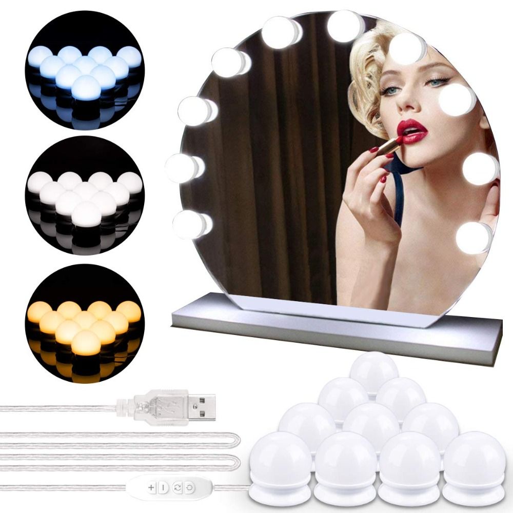 2020 10 LED Light Bulbs Lamp Kit Vanity Makeup Mirror Brightness Adjustable Lighted Hollywood