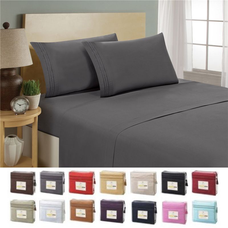 Solid Color Bedding Sets Fitted Sheet Flat Sheet Pillowcase 3
