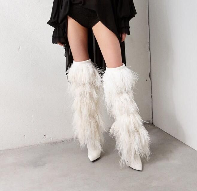 white feather boots