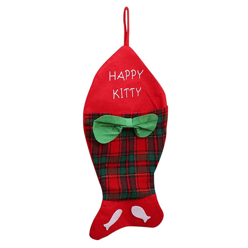 Zerowin Christmas Stockings Xmax Tree Hanging Xmas Decoration Fish//Bone Gift Candy Bag Xmas Fireplace Ornament happy kitty