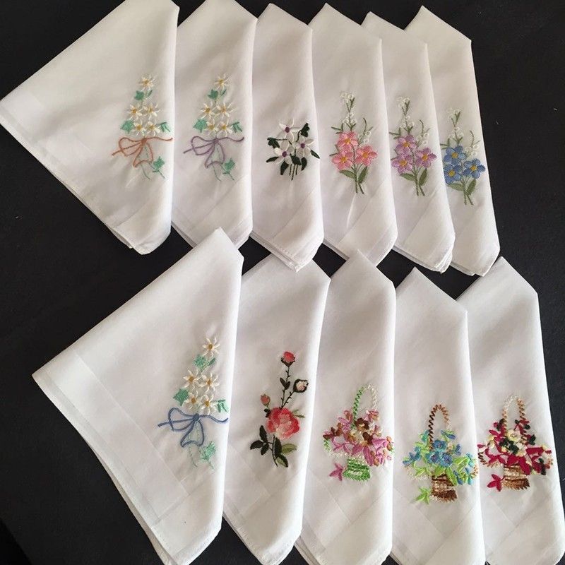 white embroidered handkerchiefs