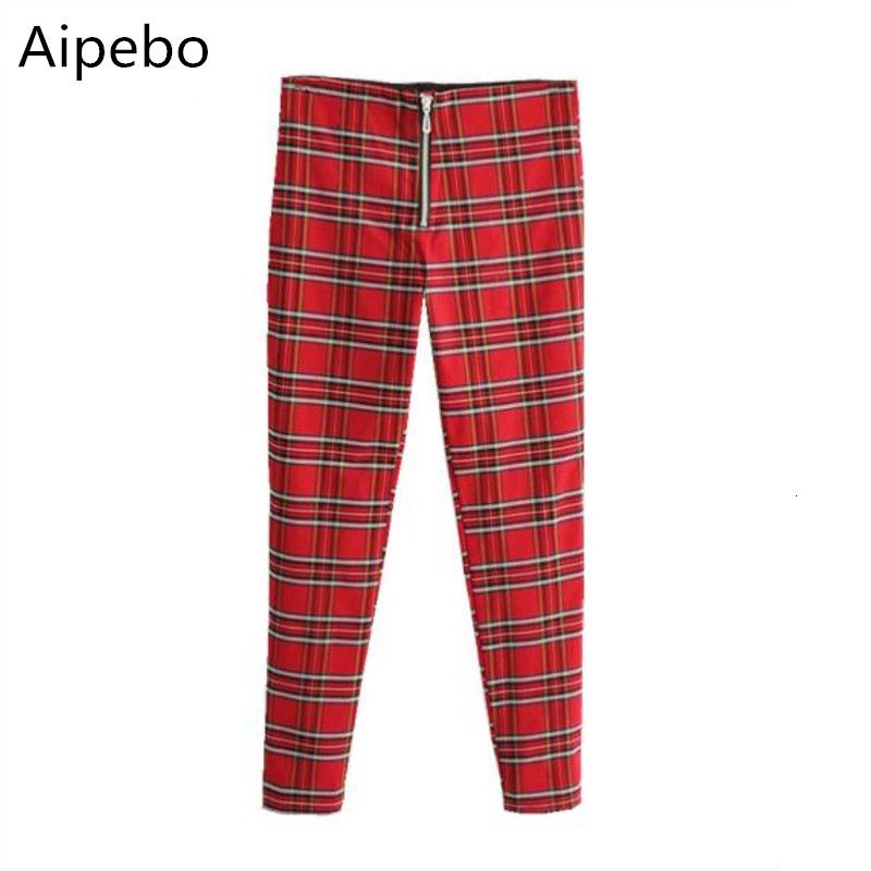 red plaid ankle pants