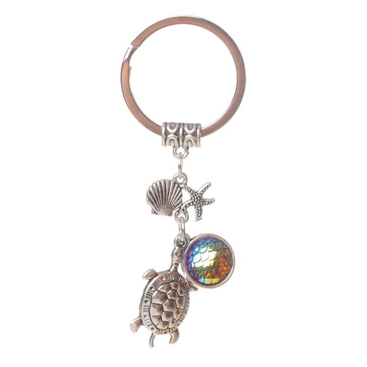 Sea turtle starfish shell Keychain Mermaid Scales Keychain Mermaid dark purple