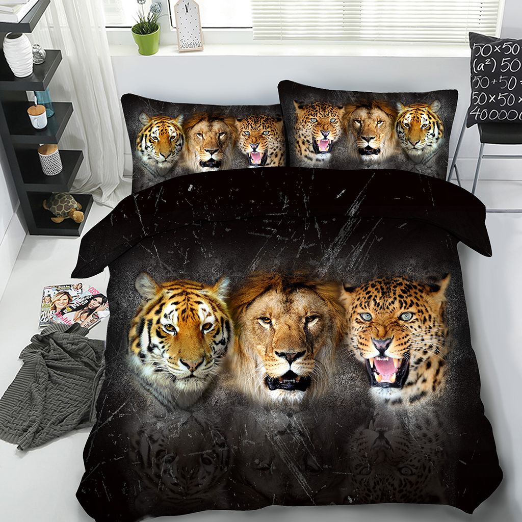 2 3 Pieces Lion Bedding Set Leopard Bedspread Tiger Duvet Cover 3d