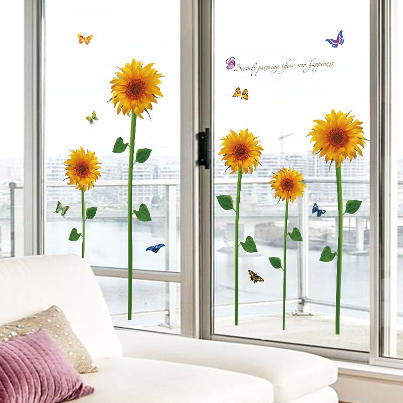 2019 New Removable Sunflower Background Wall Stickers Poster Plant Poster Decals Wallpaper Decor Living Room Decoration Wedding Decoration Supplies