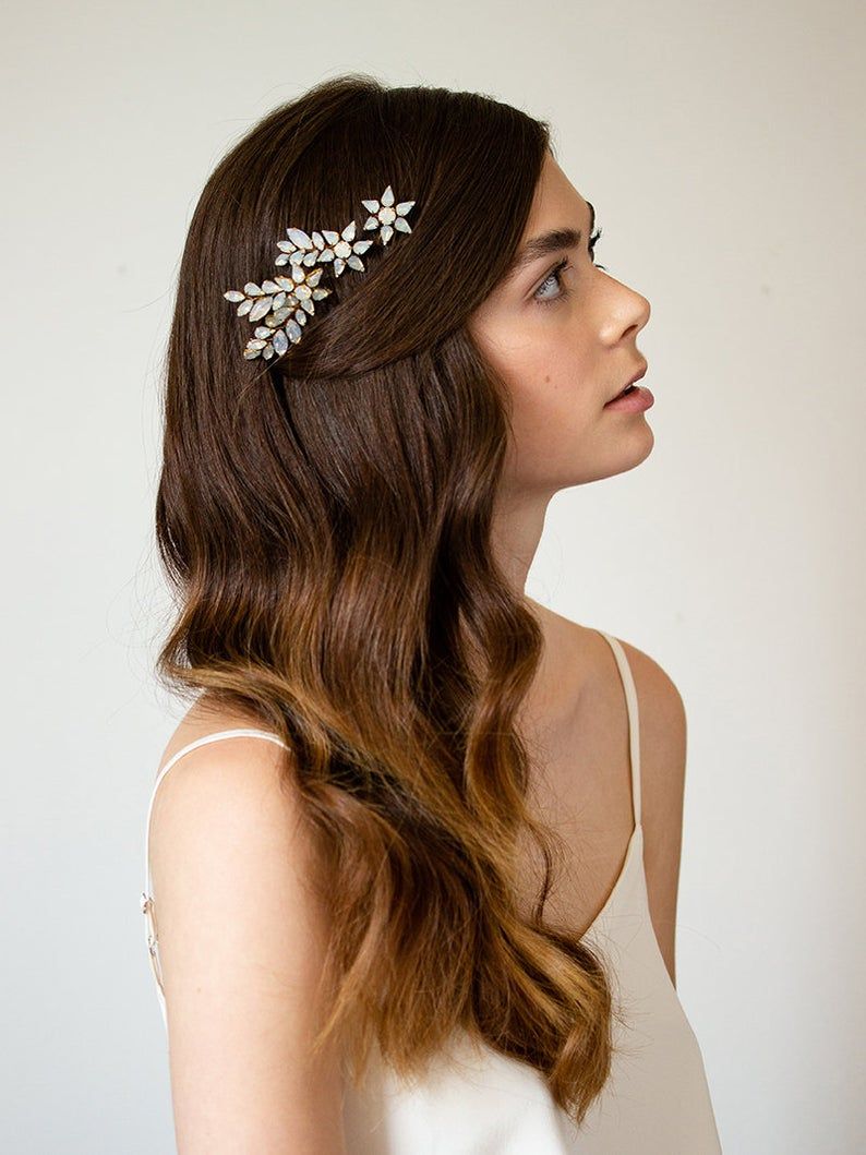 Opal Star Comb Set Moonstone Wedding Hairpiece Bridal Rhinestone