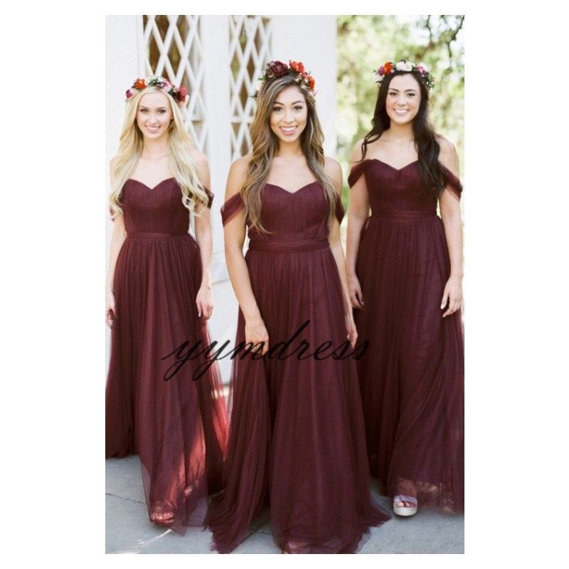 burgundy floor length bridesmaid dress