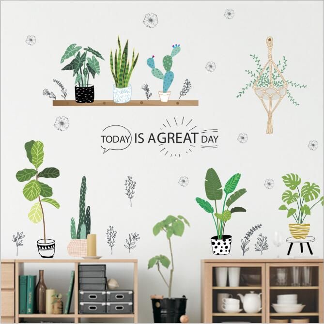 Garden Plant Bonsai Flower Butterfly Wall Stickers Home Decor Living Room Kitchen Pvc Wall Decals Diy Mural Art Decoration Wall Decals For Baby Girl