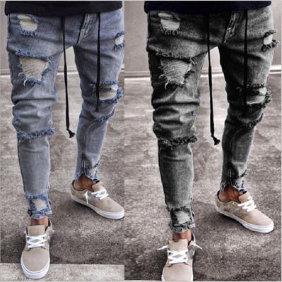 Compra Transfronterizos Exclusivos Pantalones Vaqueros Moda Para Hombre  Nuevo Agujero Elástico Con Cremallera Pies De Hombres Pantalones Europa Y  La Tendencia De Estados Unidos Barato | Entrega Rápida Y Calidad | Es.Dhgate