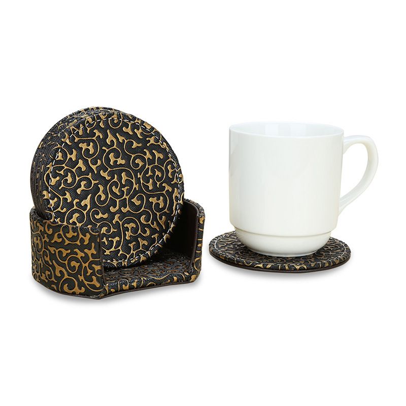 Leather Heat Insulation Cup Drink Coasters Cup Pad Mat Tableware w// Holder