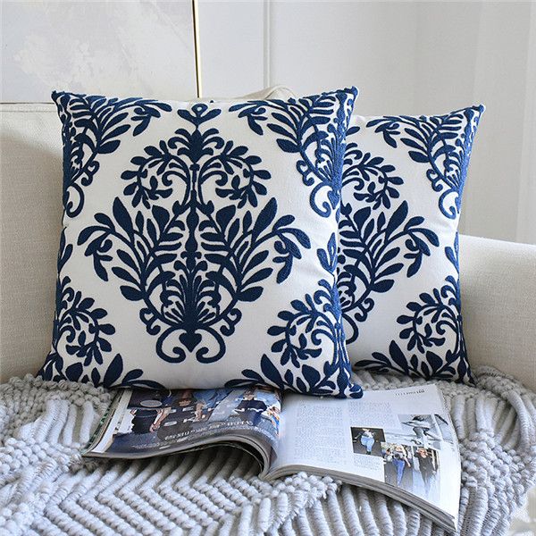 Cushion Covers Navy Cotton Linen Geometric Decorative Throw