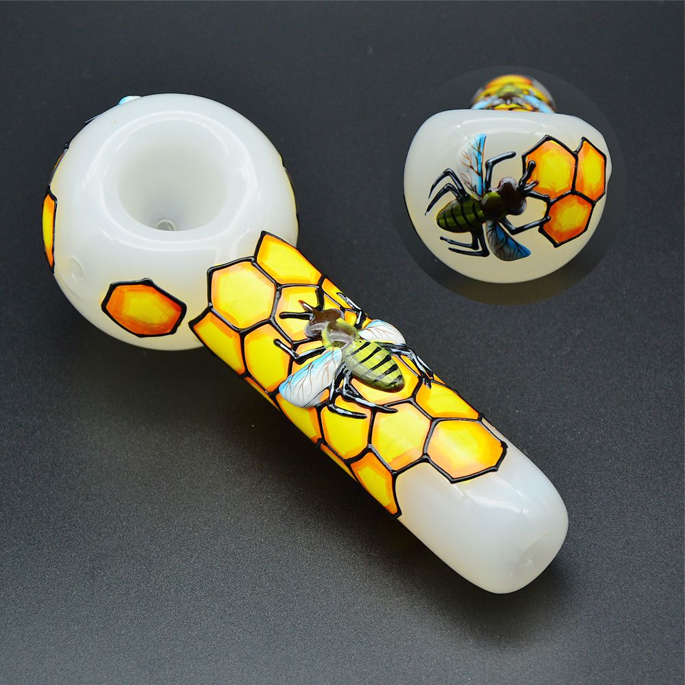 2021 New 5 Inch Beautiful Glass Pipes 3D Bee Glass Smoking