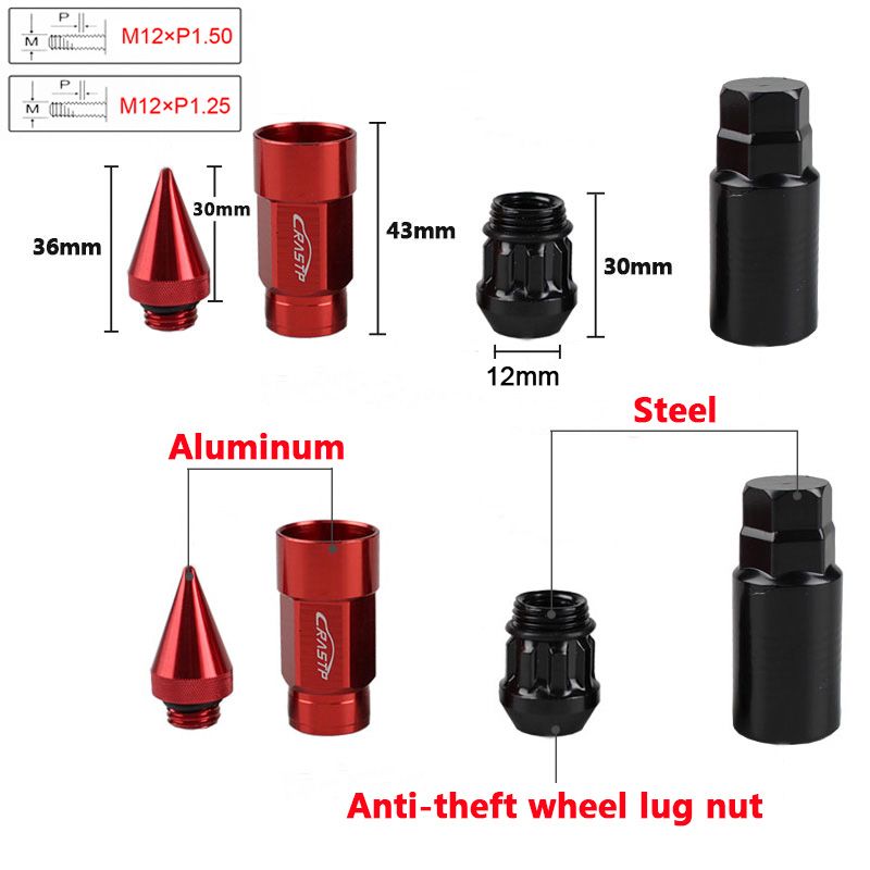 1.5, red RASTP New Style Anti Theft Racing Car Tires Spike Lug Nuts,JDM Sytle Anodized Universal Wheel Lug Nuts M12x1.5mm RS-LN043 1.5, red