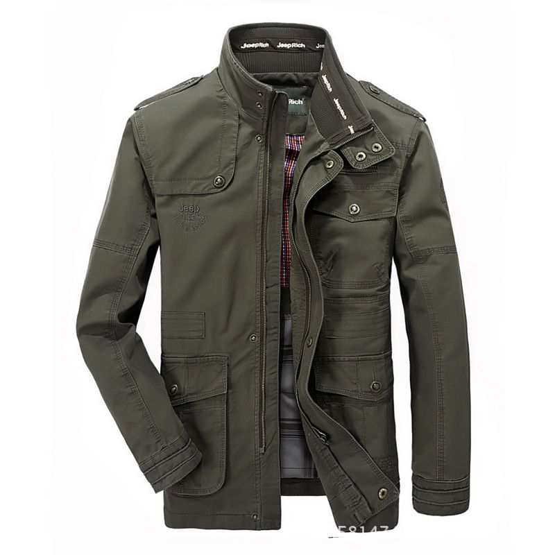 Mezcla de algodón para hombre cálido Chaqueta militar Collar de pie Primavera Otoño