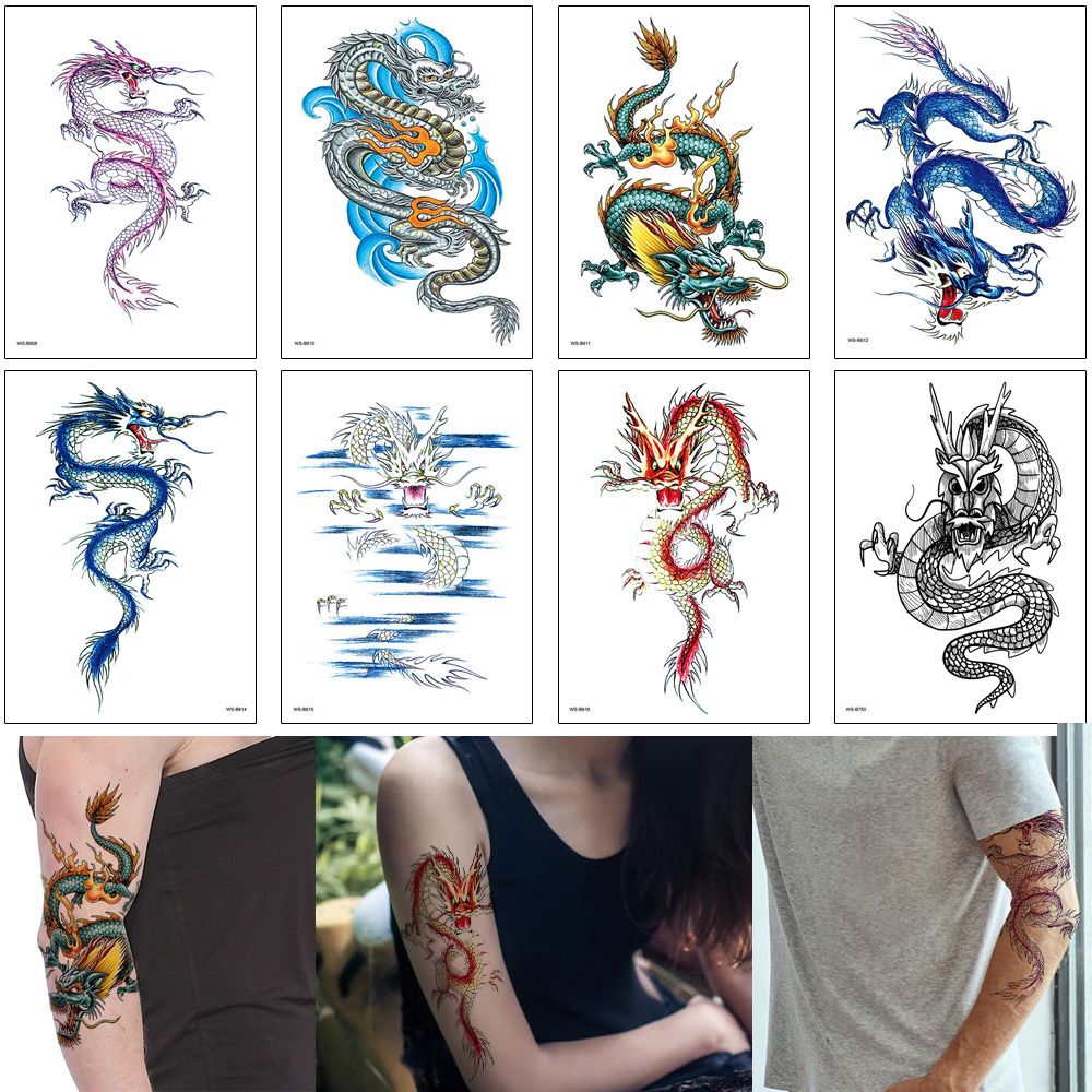 Chinese Dragon Tattoo Fake Water Transfer Waterproof Temporary Body Art Sticker for Woman Man Colored Sleeve Arms Makeup Tattoo 3D Removable Chinese Dragon Tattoo Fake Water Transfer Waterproof Temporary Body Art Sticker for Woman Man Colored Sleeve Arms Makeup Tattoo 3D Removable