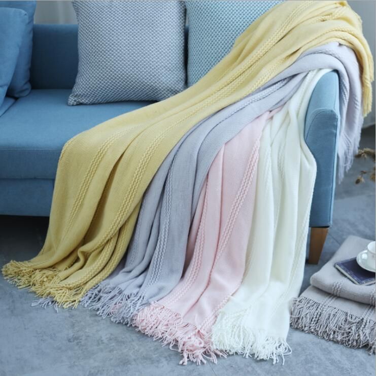 Plaid With Tassel Soft Throw Blanket For Sofa Spring Fall Thin