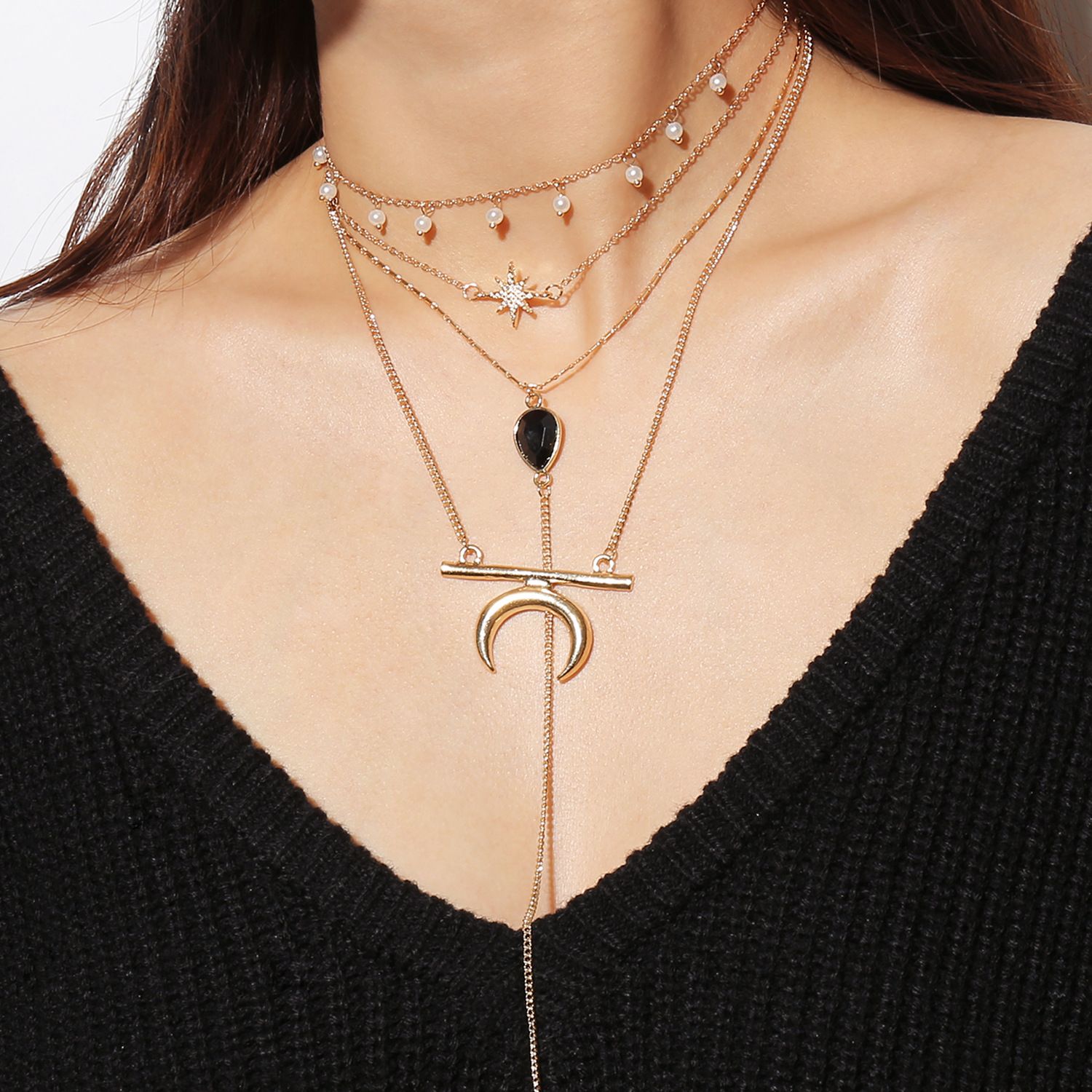 Collares moda para las mujeres 2019 collar en capas gotas agua collar de