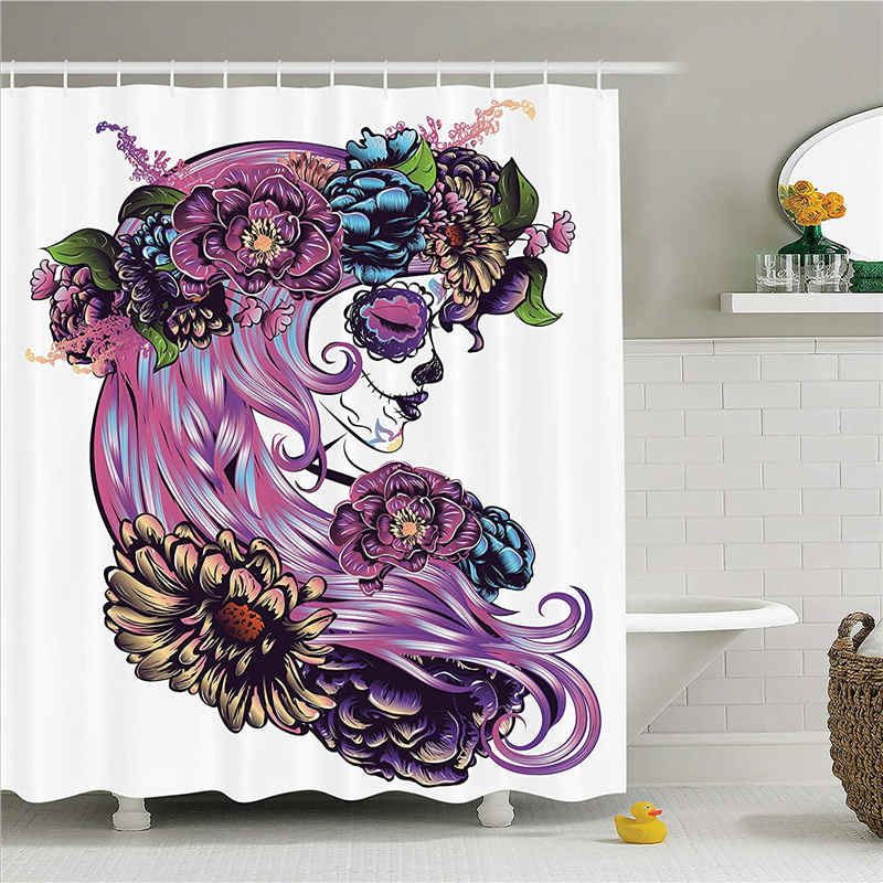 Decorative Flower Wreath Print, Sugar Skull Shower Curtain Hooks