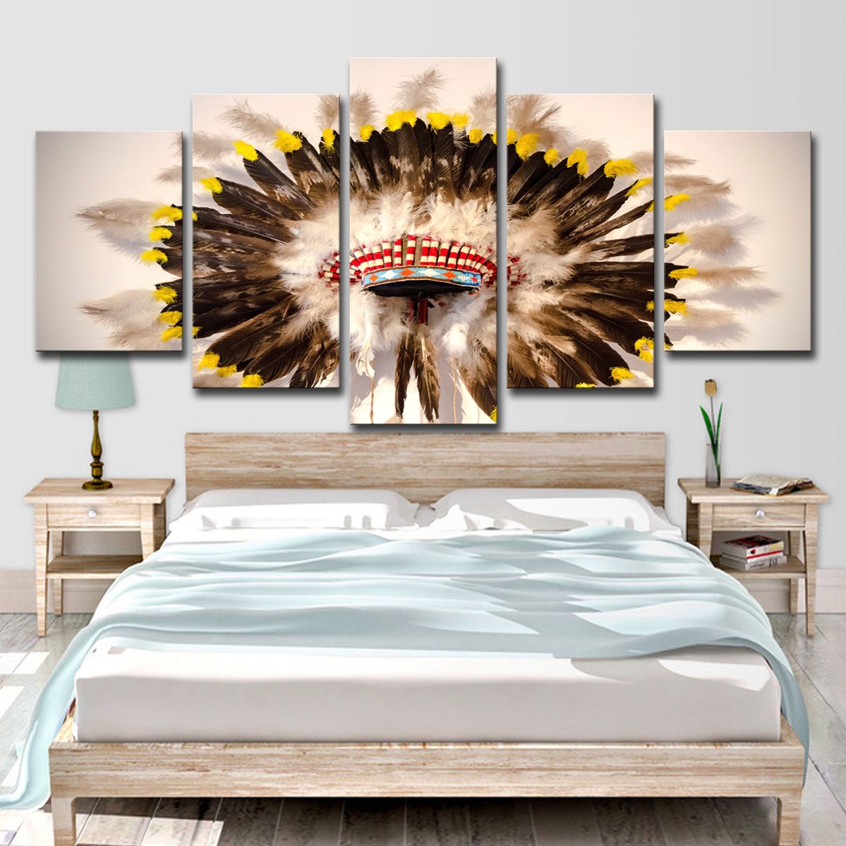 2020 Hd Printed Canvas Art Native American Indian Hat Feathered