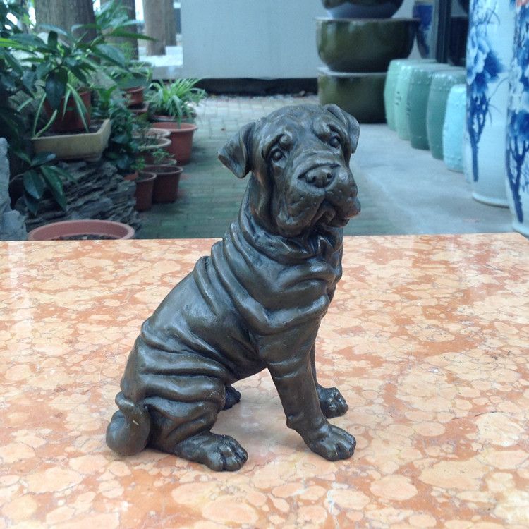 2019 Bronze Animal Display Dog Pet Shar Pei Dog Chinese Zodiac
