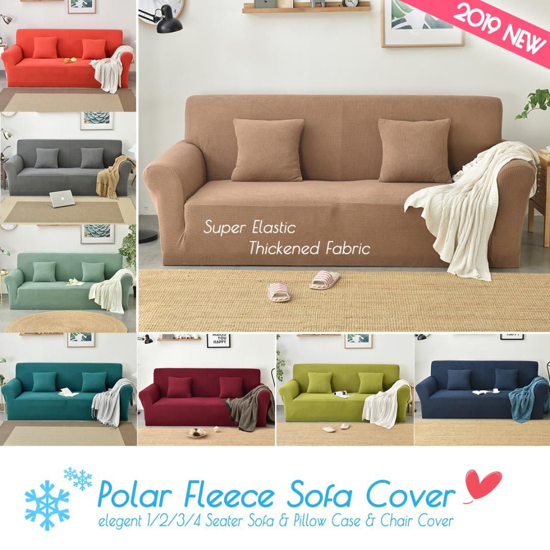 Sofa Cover Slipcover Spandex Stretch Couch Furniture Protector Polar Fleece Grey 