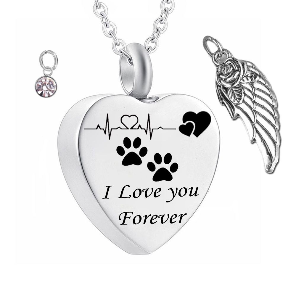 misyou Cremation Urn Ashes Necklace Always in My Heart Stainless Steel Pet Dog Paw Keepsake Waterproof Memorial Pendant