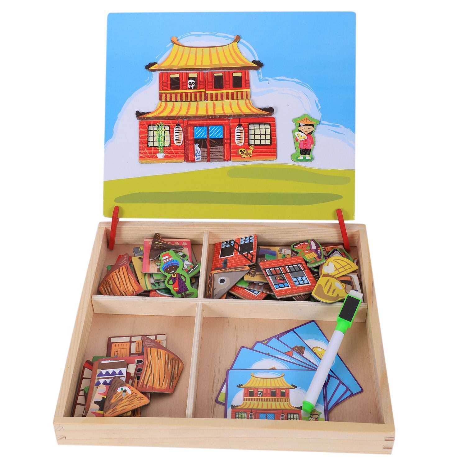 2019 Magnetic Fun Jigsaw Children Wooden Puzzle Board Box Pieces