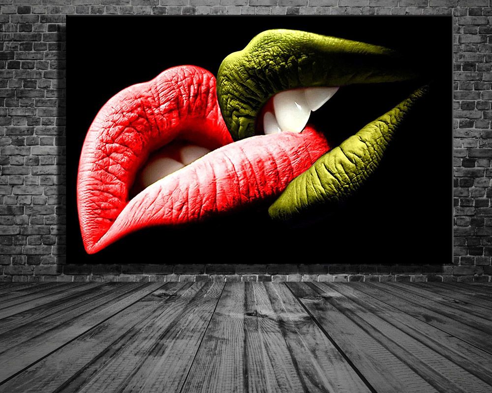 2020 Lips Red And Green Kiss Canvas Wall Art Pictures Oil Painting Giclee Artworks Hd Print Painting Poster Wall Decor Without Frames From Print Art Canvas 7 98 Dhgate Com