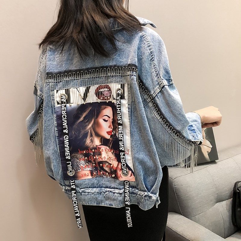 Fashion Print Denim Jacket Women Short 