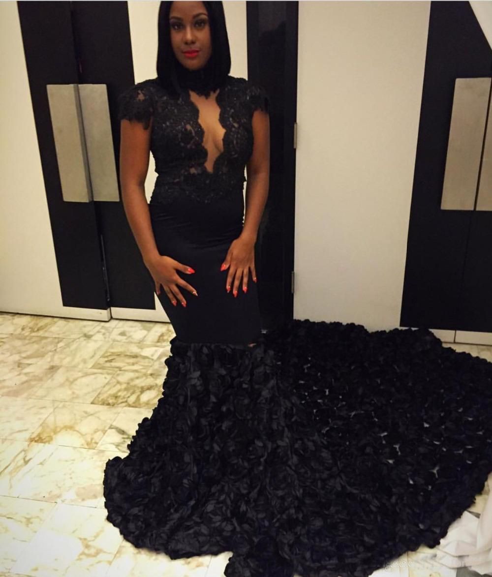 Sexy Black Mermaid Prom Dresses For Black Girls 2k19 Long Rose