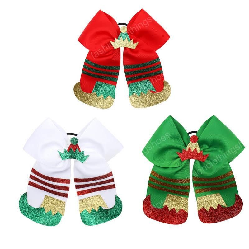 Christmas Cheer Bow With Elastic Hair Band For Girls Glitter Hat