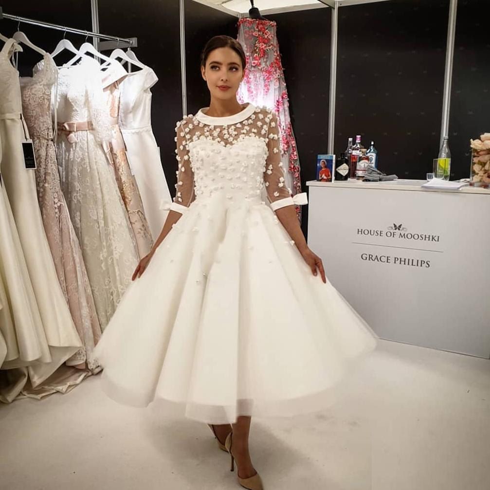 white mid calf length dresses with sleeves
