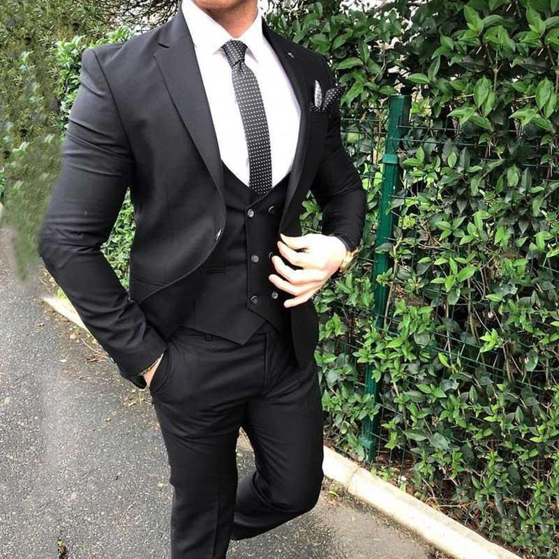 Compra Trajes Negros Casuales Para Hombre Trajes De Boda Slim Fit Trajes De  Novio Novio Use 3 Piezas Chaqueta + Pantalones + Chaleco Novio Trajes De  Baile Traje Homme Barato | Entrega