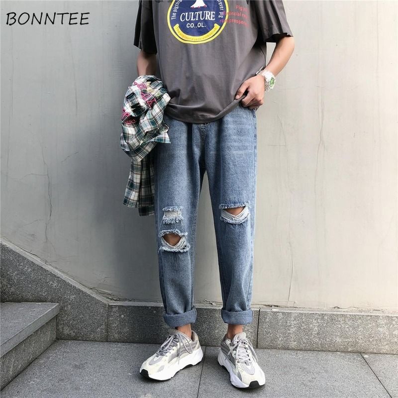 Compra Jeans Menores Hombres Hombres Agujeros Sólidos Extranjero 5xl Flojo  Harajuku Instalado Instalado Estilo Coreano Chic Tobillo Longitud Recta  Mans Planchas Streetwear Barato | Entrega Rápida Y Calidad | Es.Dhgate