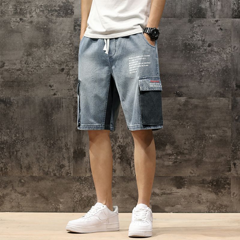 elastic denim shorts mens