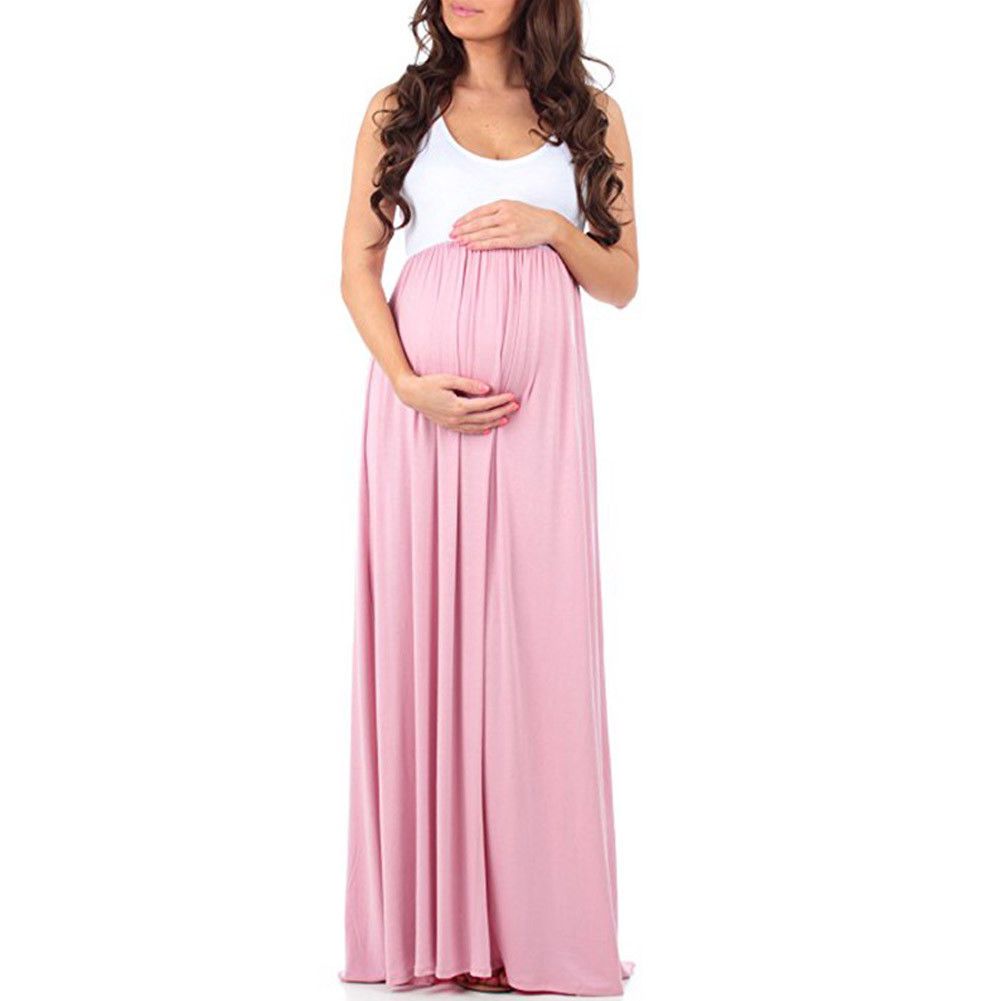 2018 Womens Pregnant Dresses Women Sleevelss Solid Chiffon Maxi Dress ...