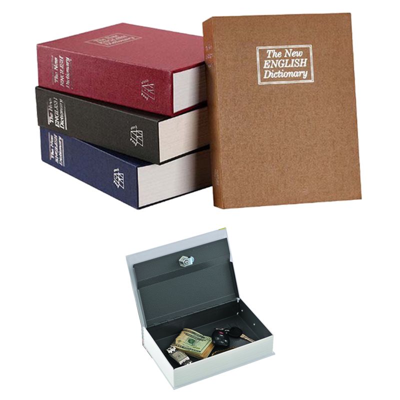 armas y pasaportes estuche de almacenamiento con 2 teclas Ideal para guardar dinero joyas Caja segura del diccionario inglés portátil negro 