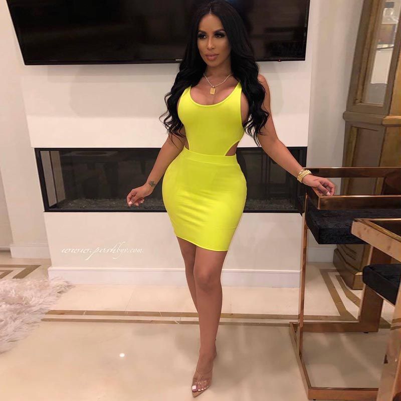 yellow two piece skirt and top