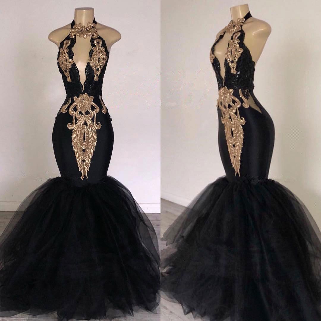 black and gold mermaid gown
