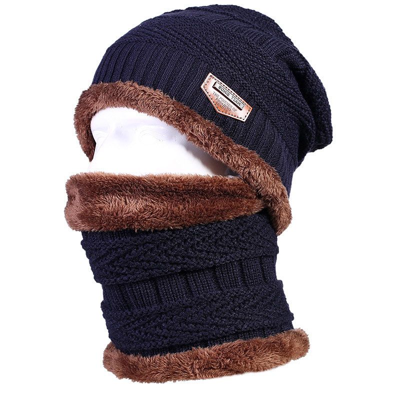 Mens Thermal Fleece Lining Winter Beanies Hats And Neck Hood Balaclavaa Style Skull Caps Set