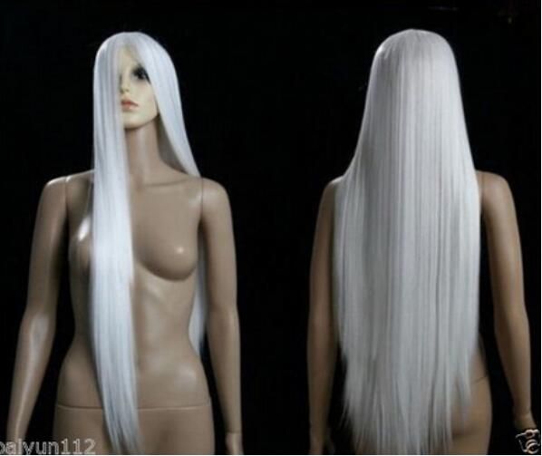 Hot Sexy Anime Cosplay Long Party White Hair Wig Kanekalon Fiber