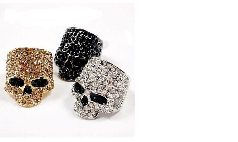 Chino Antrax Crystal Skull Ring Rock Gold Silver Black Biker Jewelry Men Women 