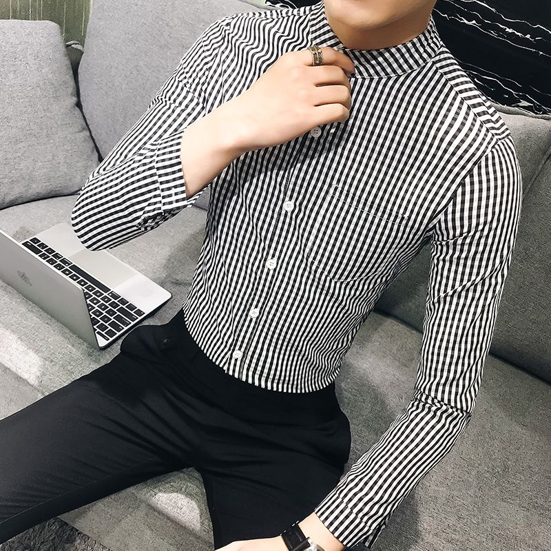 2022 Spring Men Clothing 2018 New Fashion Striped Shirt Men Slim 