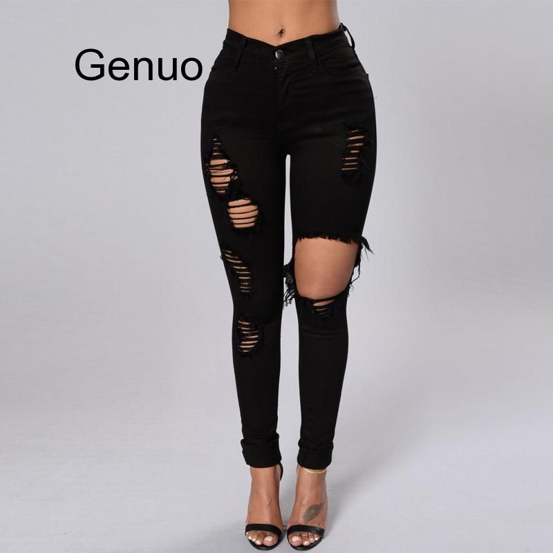 Womens Ripped Slim Skinny Jeans Leggings Pants Stretch Pencil Jeggings Trousers