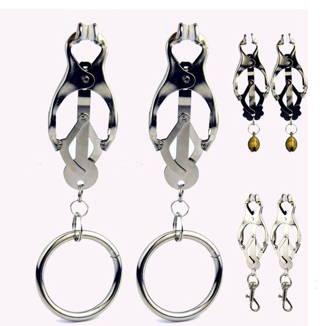Butterfly Shape Steel Nipple Breast Clitoris Flirt Clamps Clip With Bell Bells Ring Sm Bondage 